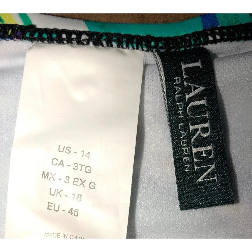 New Ralph Lauren Womens Swim Bikini Bottoms Size 14 Green Blue Pink‎ Multi